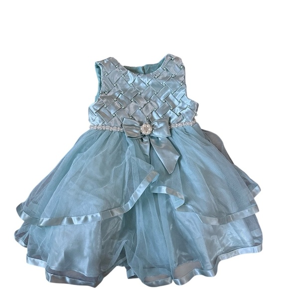 Rare Editions Aqua Formal Kids Dress with Bow - Picture 2 of 6